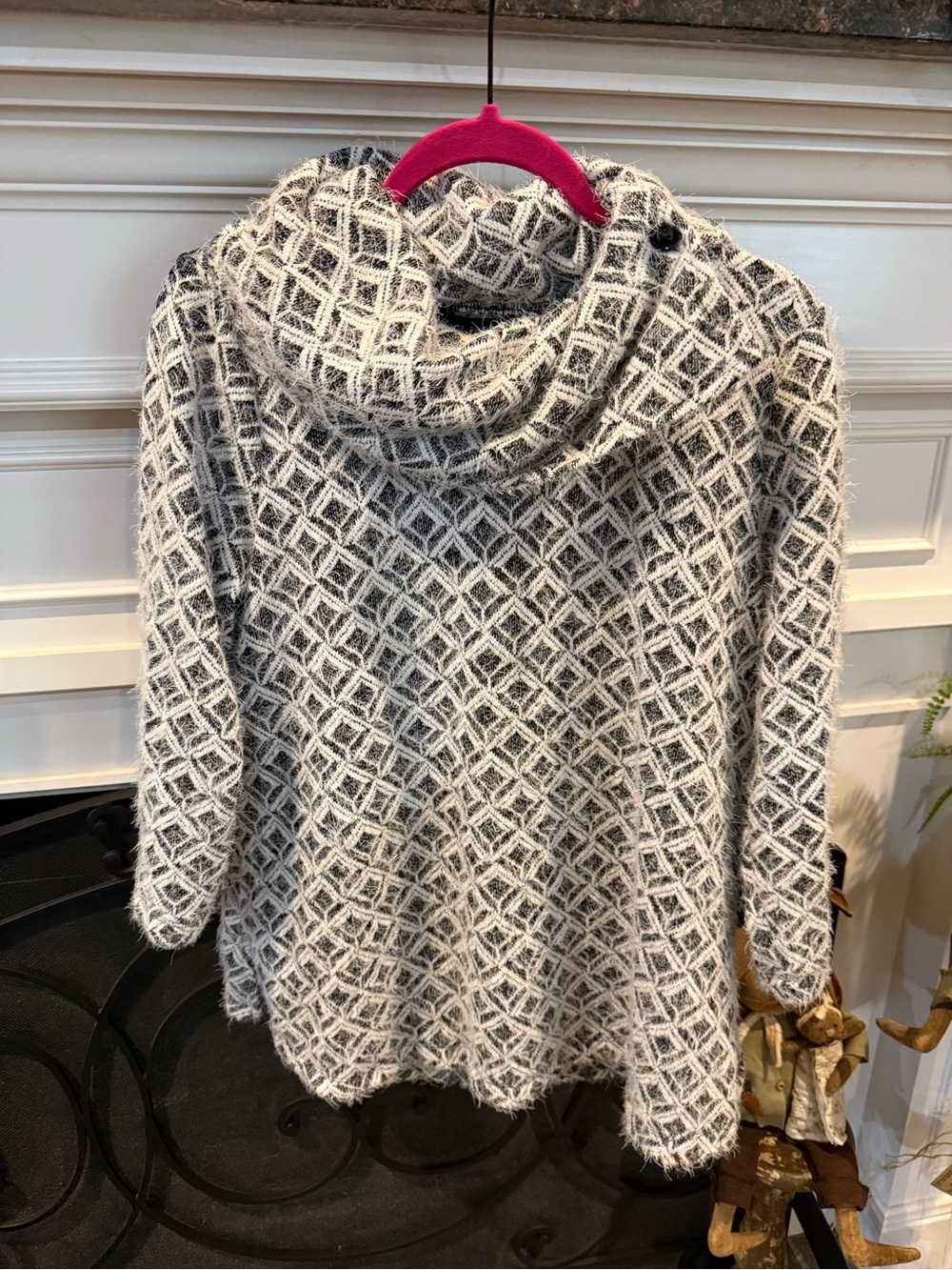 Ali Miles Black & Cream Cowl Neck Diamond Sweater